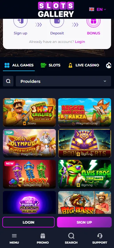 Slots Gallery Casino mobile casino games and playable categories